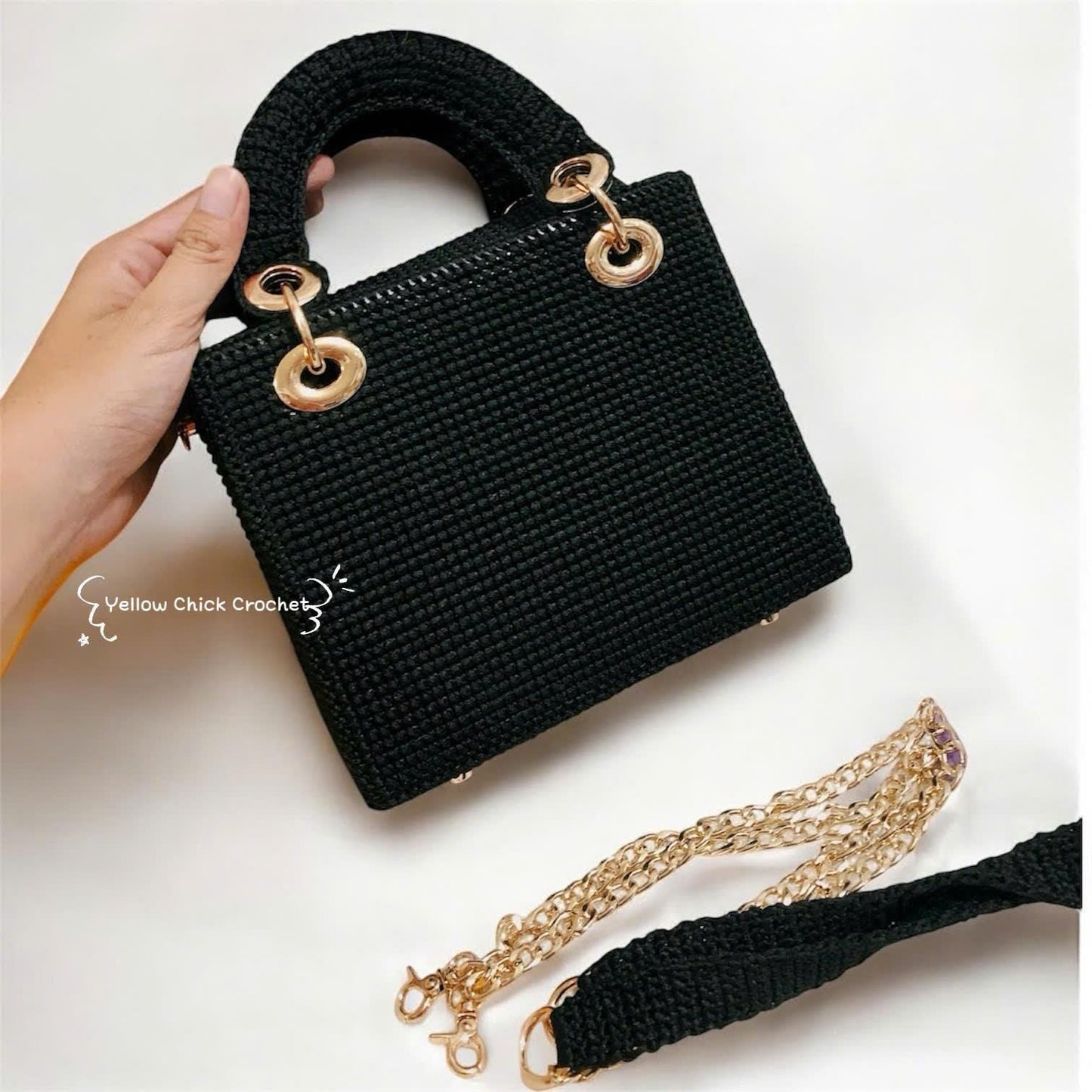 Rose Crochet Handbag, Black Box Bag with Red Rose, luxury bag, Rose bag, Mother's Day gift, elegent handmade bag