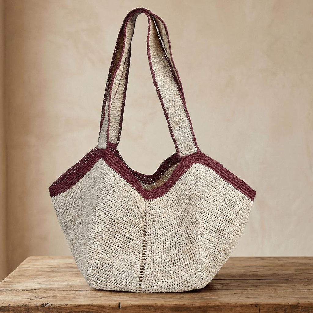 Large Angular Two Tone Slouch Raffia Straw Tote Bag