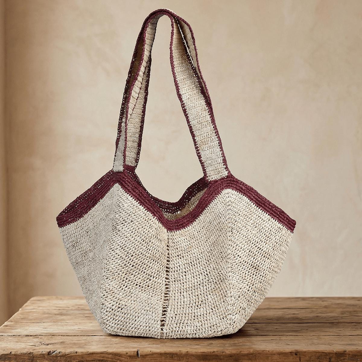 Large Angular Two Tone Slouch Raffia Straw Tote Bag