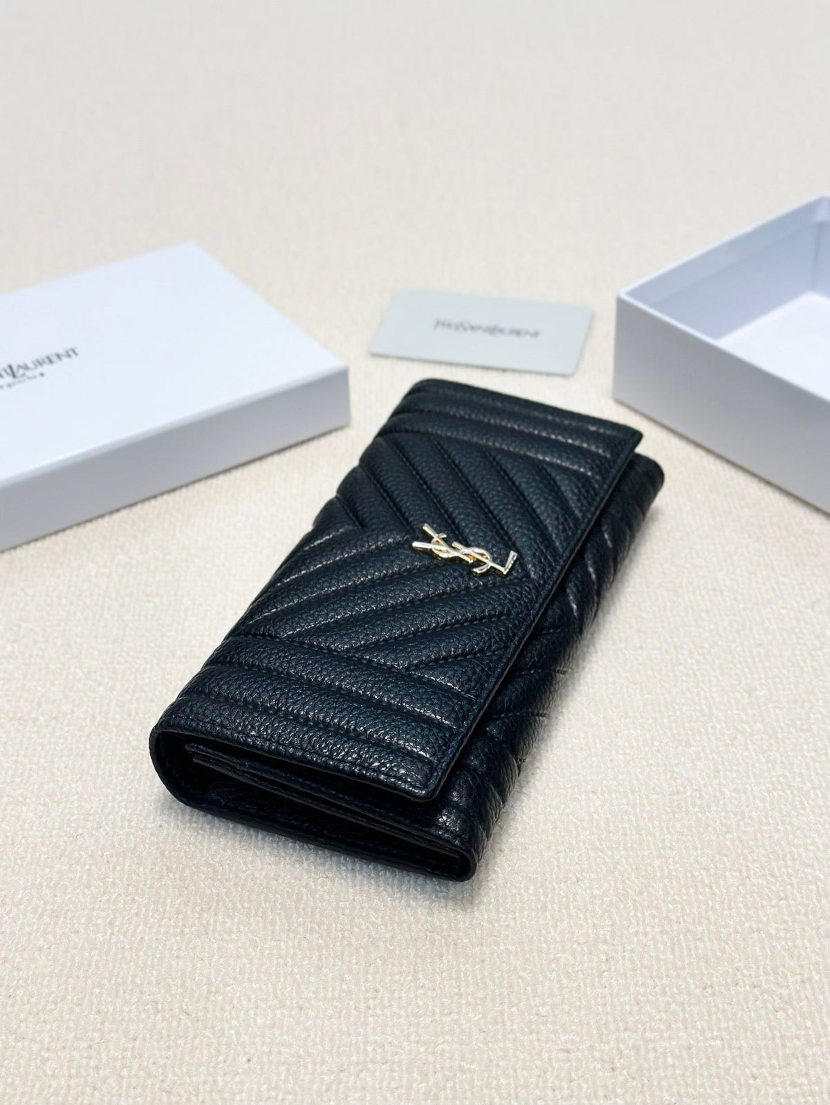 YSL Trend Ladies Wallet Leather Black 19x10cm
