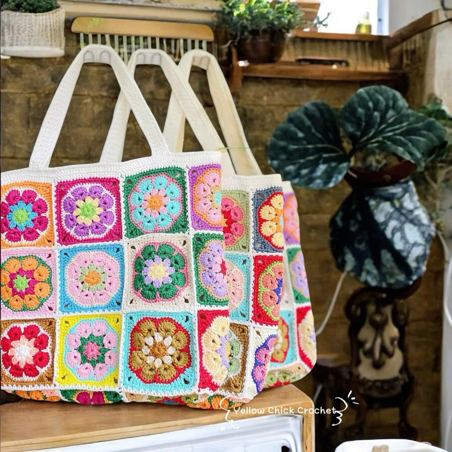 Granny square crochet bag, Africa flower summer bag, Big tote bag, handmade bag, Crochet shoulder bag,Birthday gift, valentine gifts