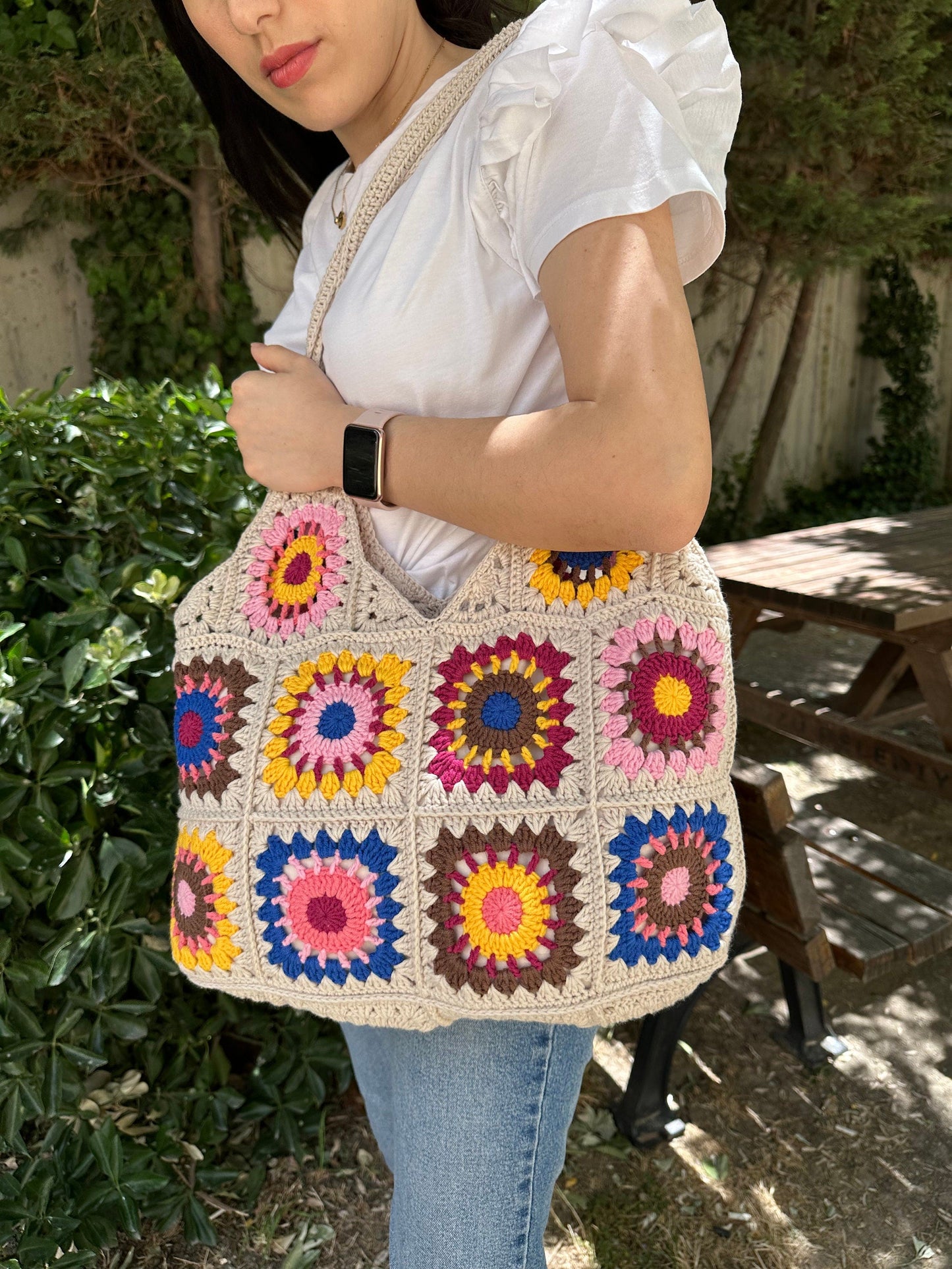 Crochet Granny Square Bag: Boho Patchwork Shoulder Bag, Handbags for Woman