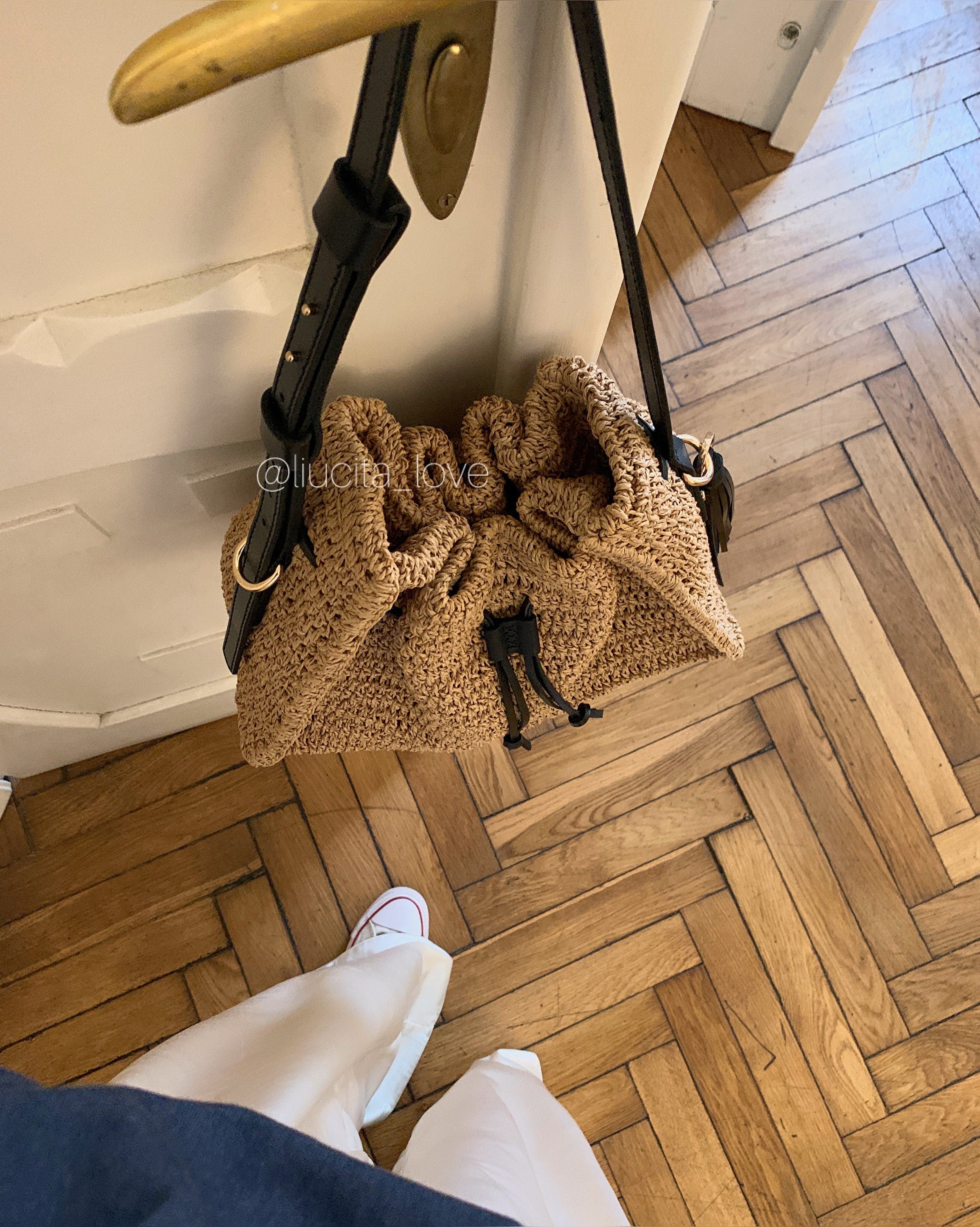 Handmade Raffia Handbag, Luxury Crochet Bucket Bag, Twisted Raffia Stylish Summer Bag, Handicraft Straw Handbag Leather Strap Boho Straw Bag