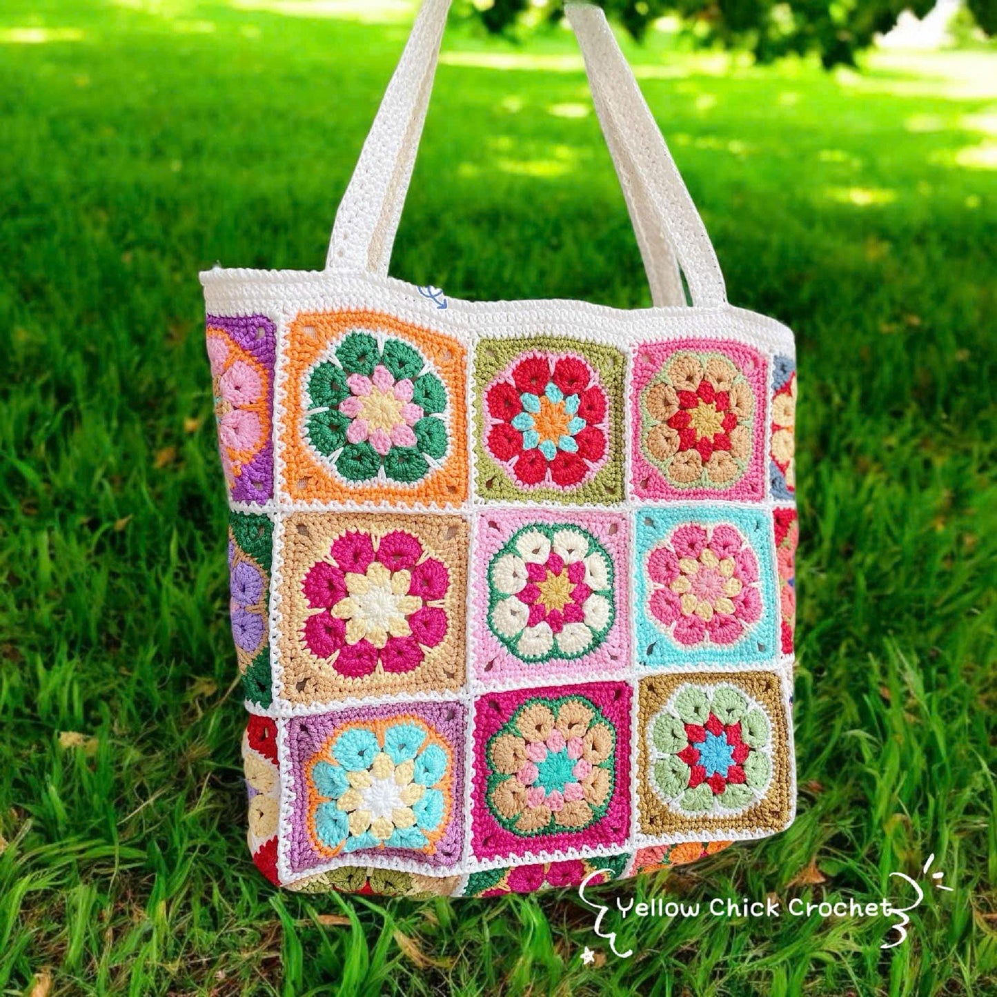 Granny square crochet bag, Africa flower summer bag, Big tote bag, handmade bag, Crochet shoulder bag,Birthday gift, valentine gifts