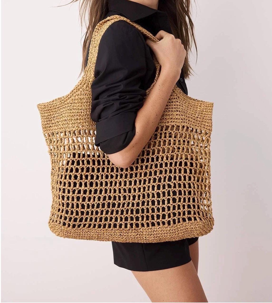 Handmade Beach Bag, Camel Crochet Tote, Summer Knit Boho Purse