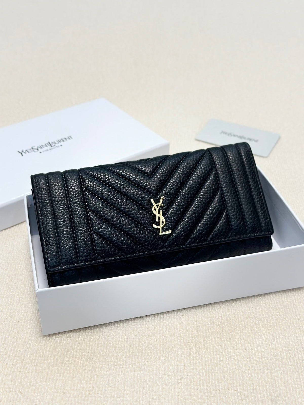 YSL Trend Ladies Wallet Leather Black 19x10cm