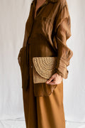Crochet Raffia Clutch in Tan, Straw Summer Bag, Raffia Clutch Handbag, Tan Crochet Summer Bag, Crochet Straw Clutch  — Marigold Bag