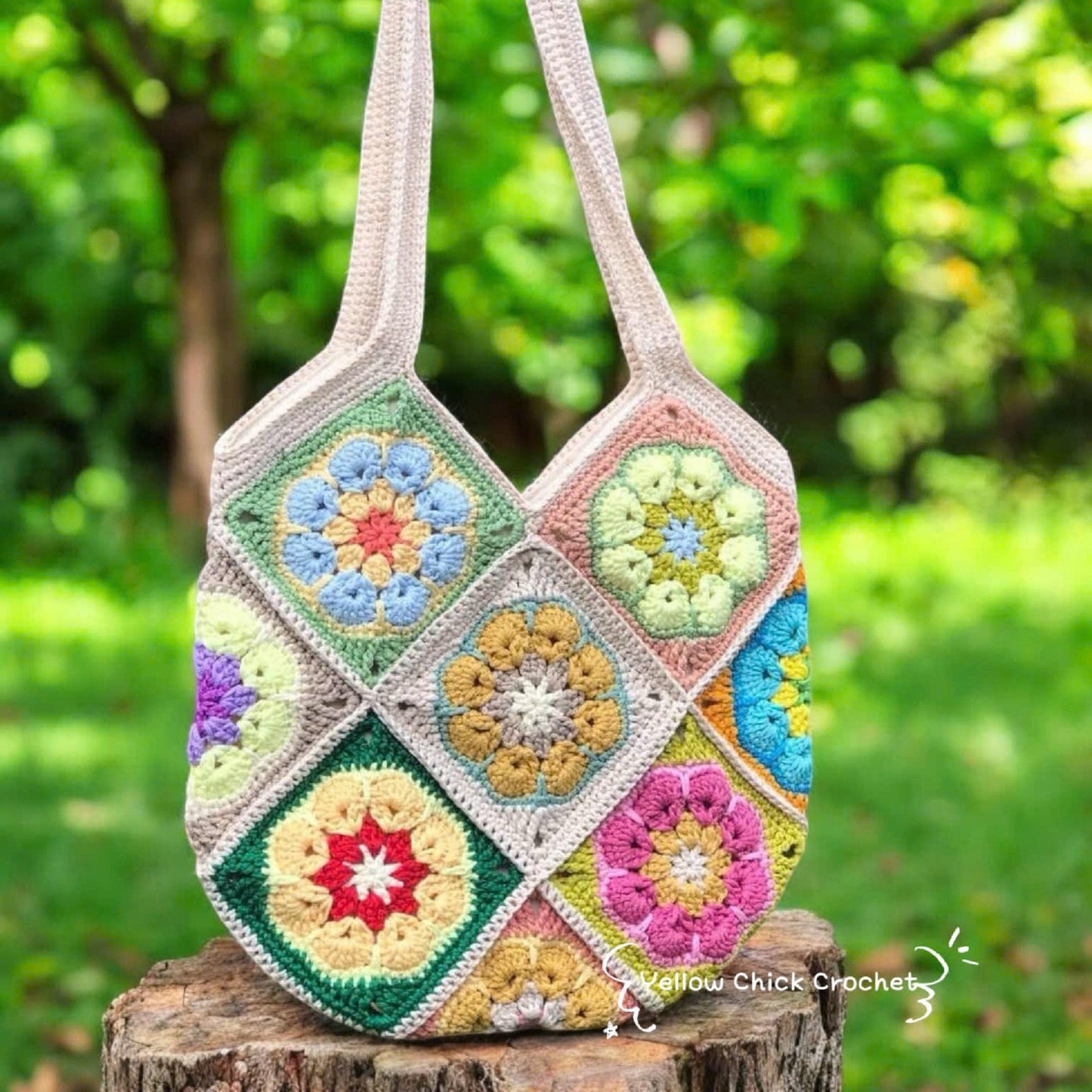 Granny square crochet bag, Africa flower summer bag, Big tote bag, handmade bag, Crochet shoulder bag,Birthday gift, valentine gifts