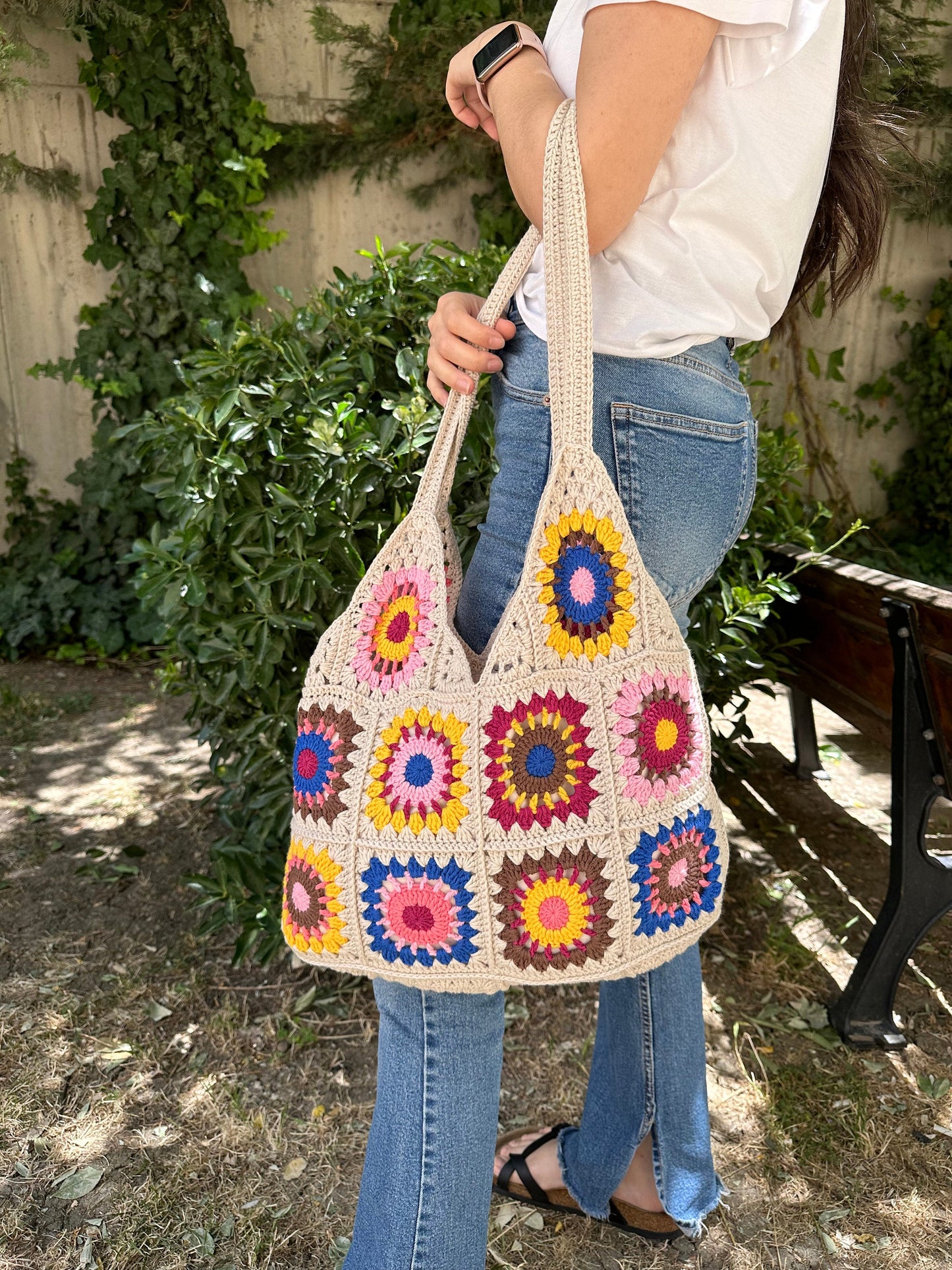 Crochet Granny Square Bag: Boho Patchwork Shoulder Bag, Handbags for Woman