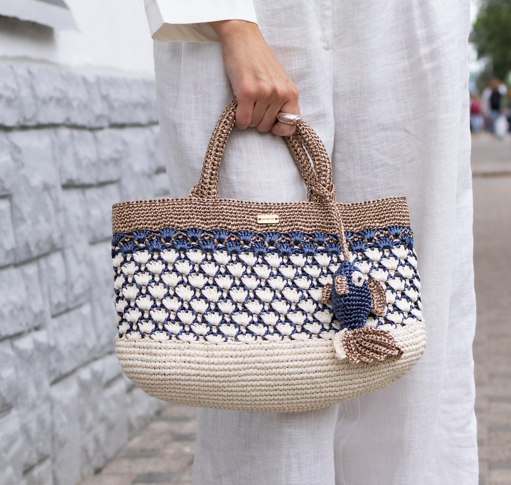 Handmade Raffia Crochet Purse  – Unique Summer Bag with Maritime elements