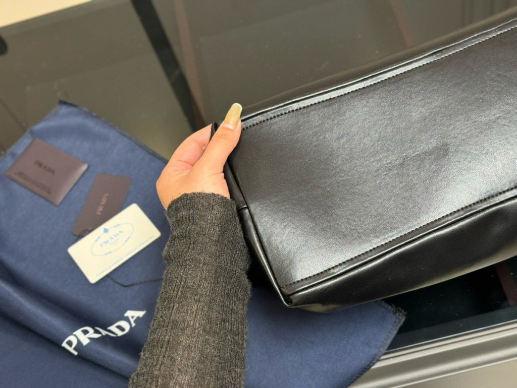 Prada Double Chain Black Shoppping Tote Bag 39x30cm