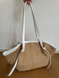 Shoulder tote bag in genuine leather and raffia, Italian tote bag, made in Italy bag, summer raffia straw bag, Italian leder pockets, luxury gift