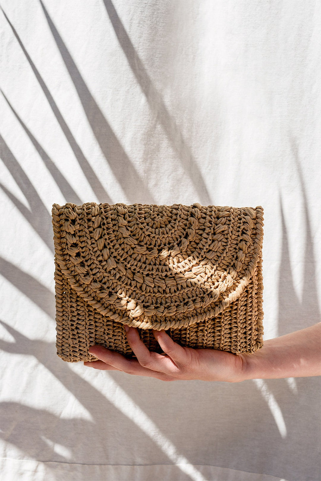 Crochet Raffia Clutch in Tan, Straw Summer Bag, Raffia Clutch Handbag, Tan Crochet Summer Bag, Crochet Straw Clutch  — Marigold Bag