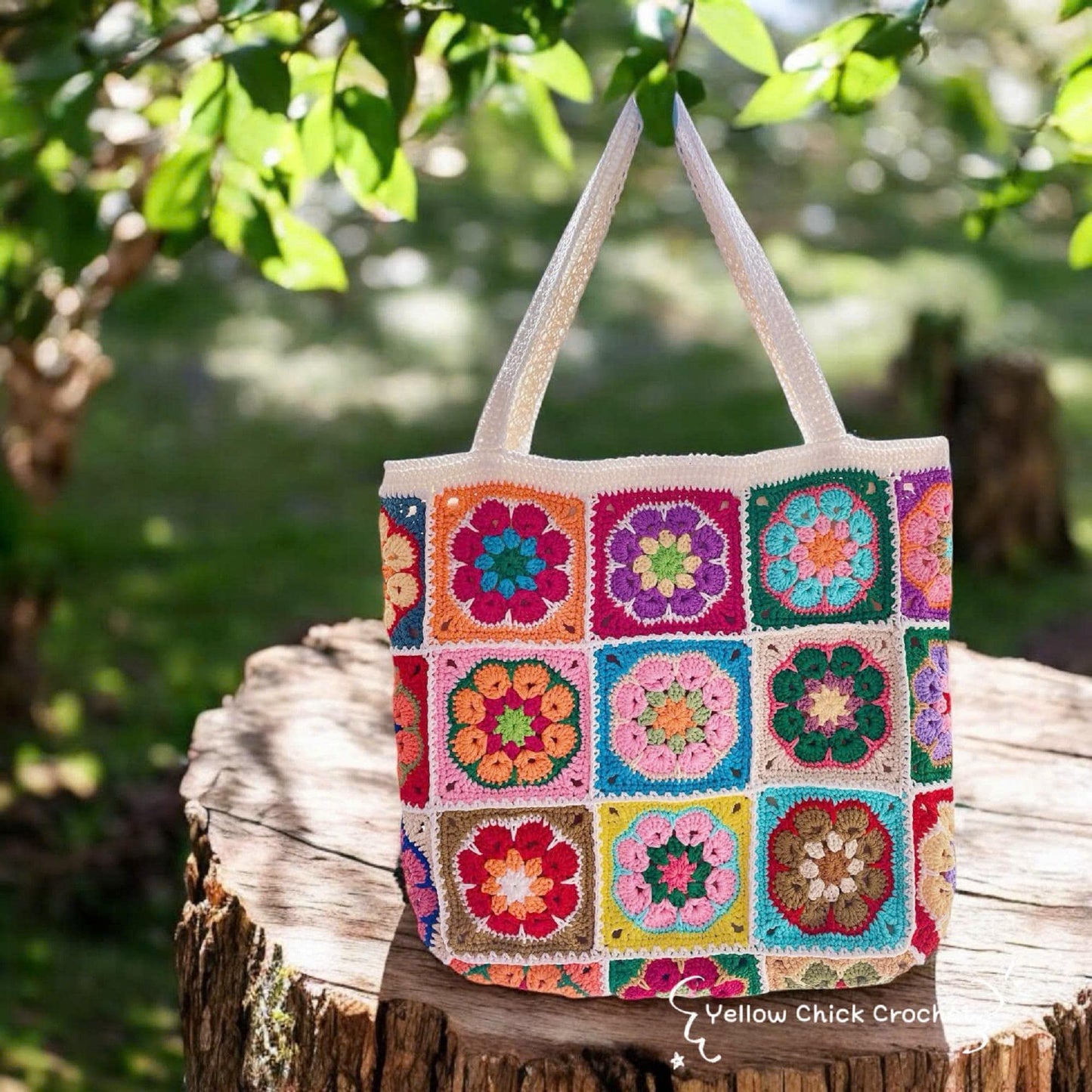 Granny square crochet bag, Africa flower summer bag, Big tote bag, handmade bag, Crochet shoulder bag,Birthday gift, valentine gifts