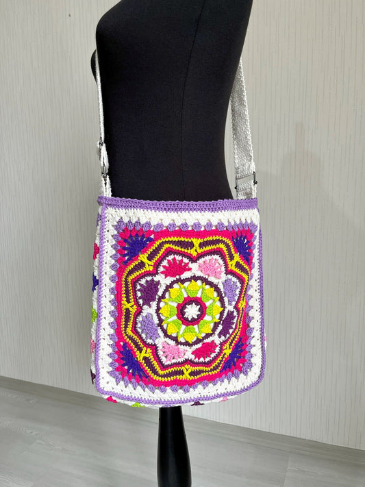 Crochet Patchwork Crossbody Bag: Handmade Boho Hippie Style