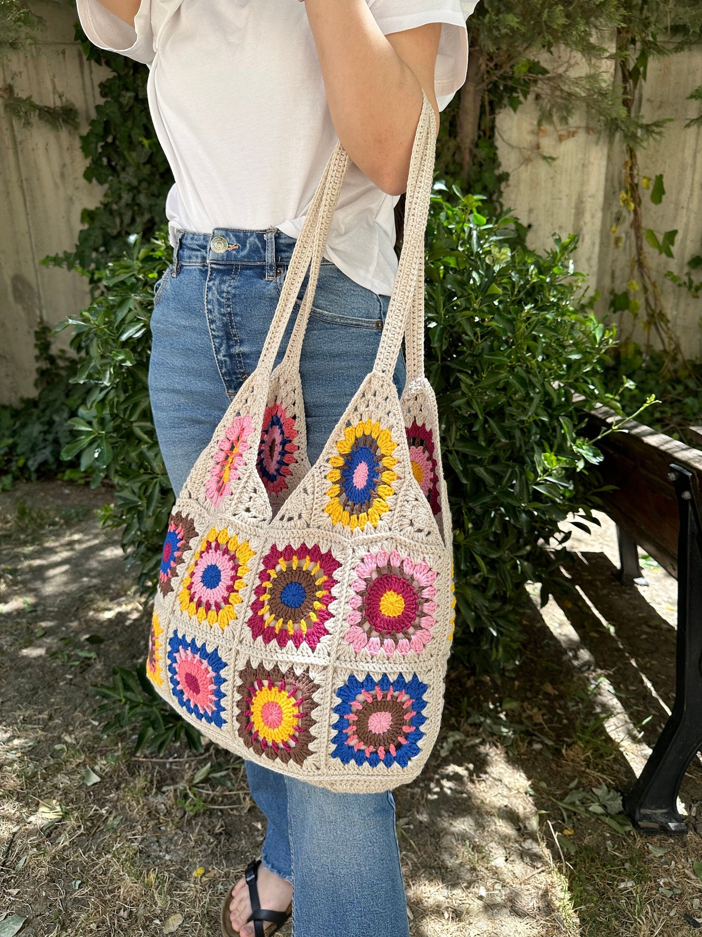 Crochet Granny Square Bag: Boho Patchwork Shoulder Bag, Handbags for Woman