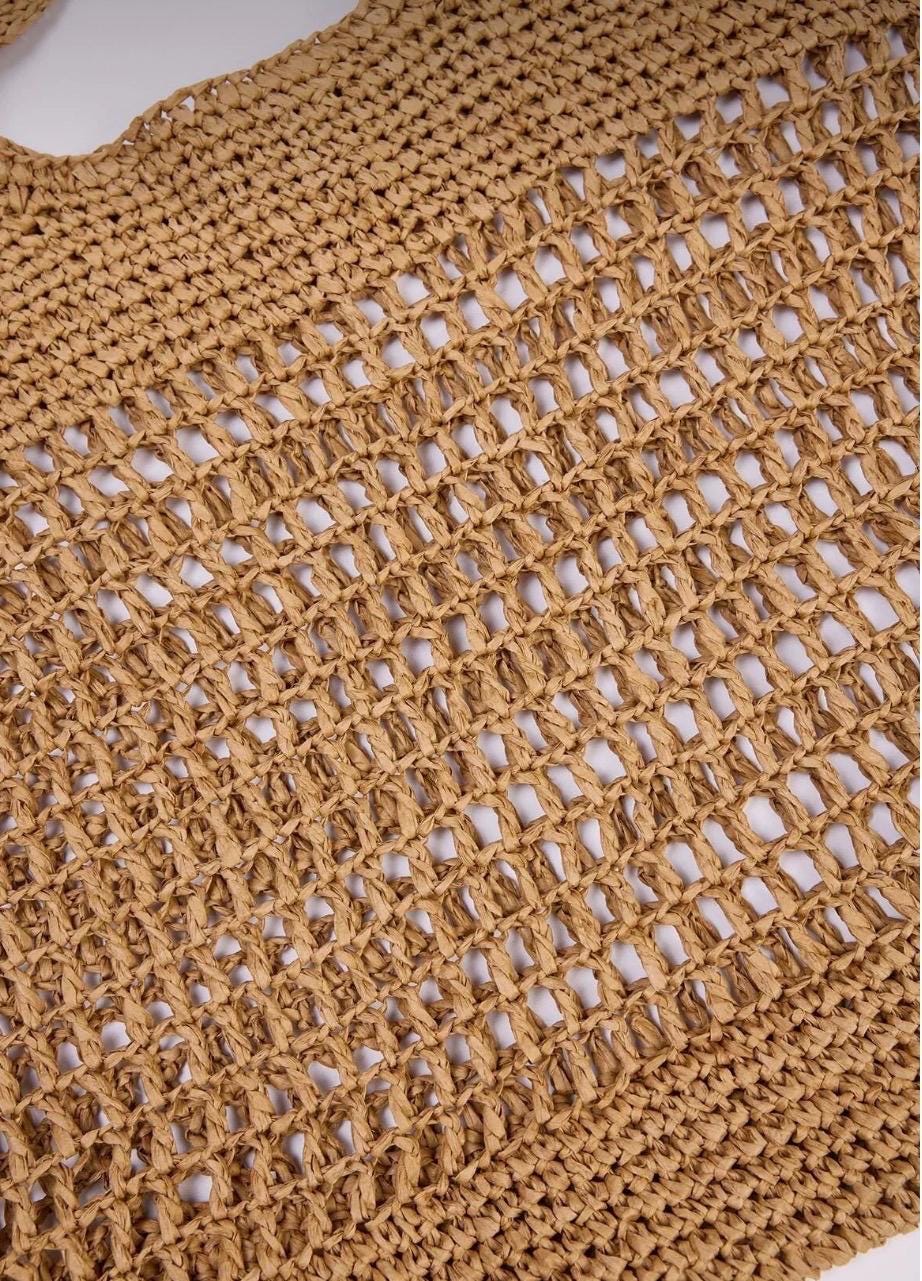 Handmade Beach Bag, Camel Crochet Tote, Summer Knit Boho Purse