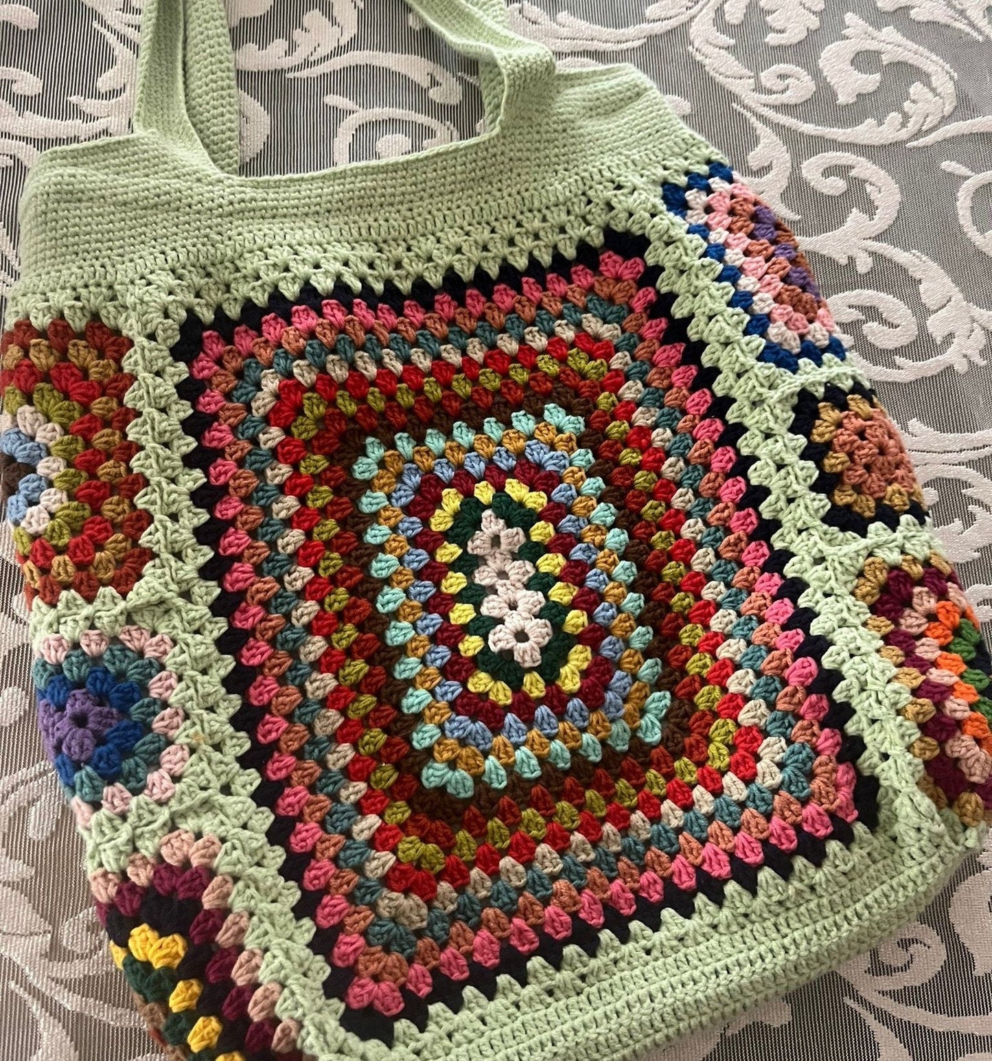 Crochet Granny Square Tote Bag: Boho Vintage Shoulder Bag