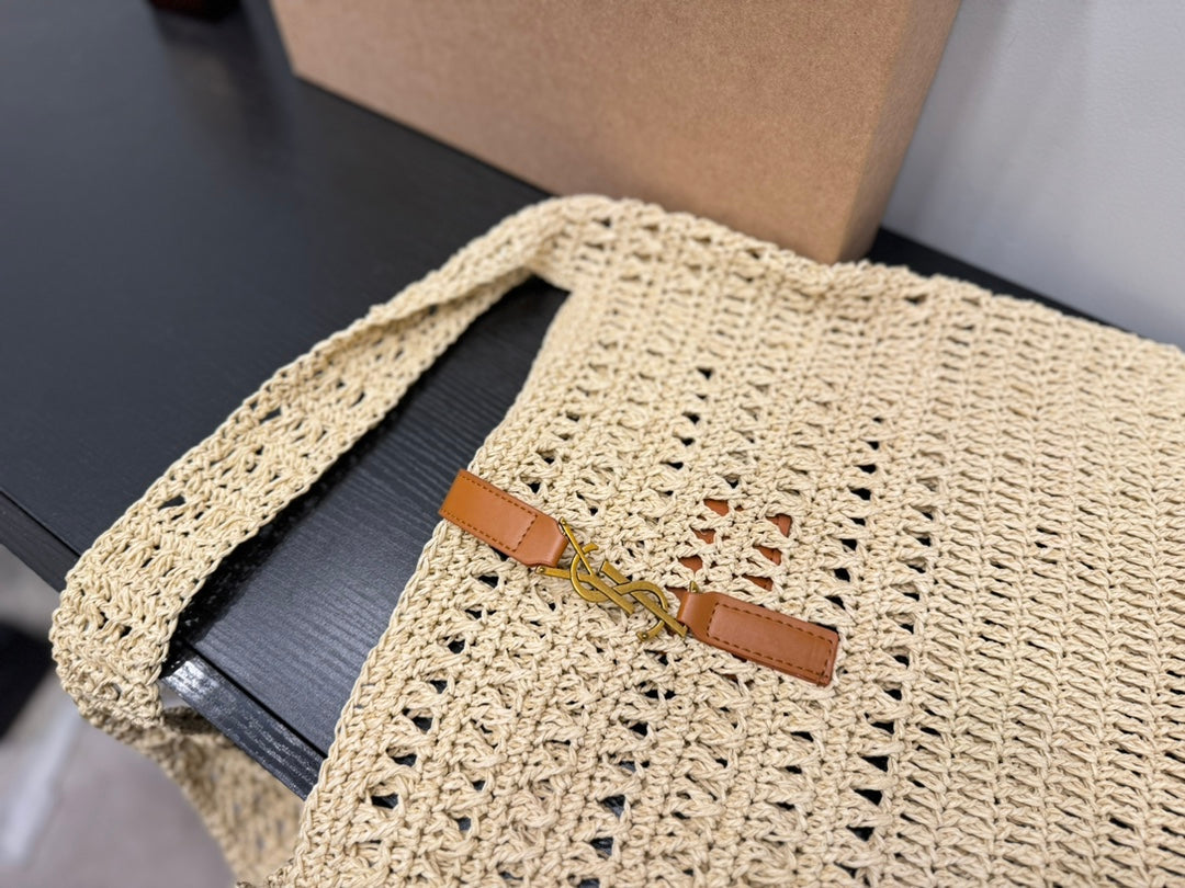 YSL SAINT LAURENT Raffia Tote Bag 30x32cm