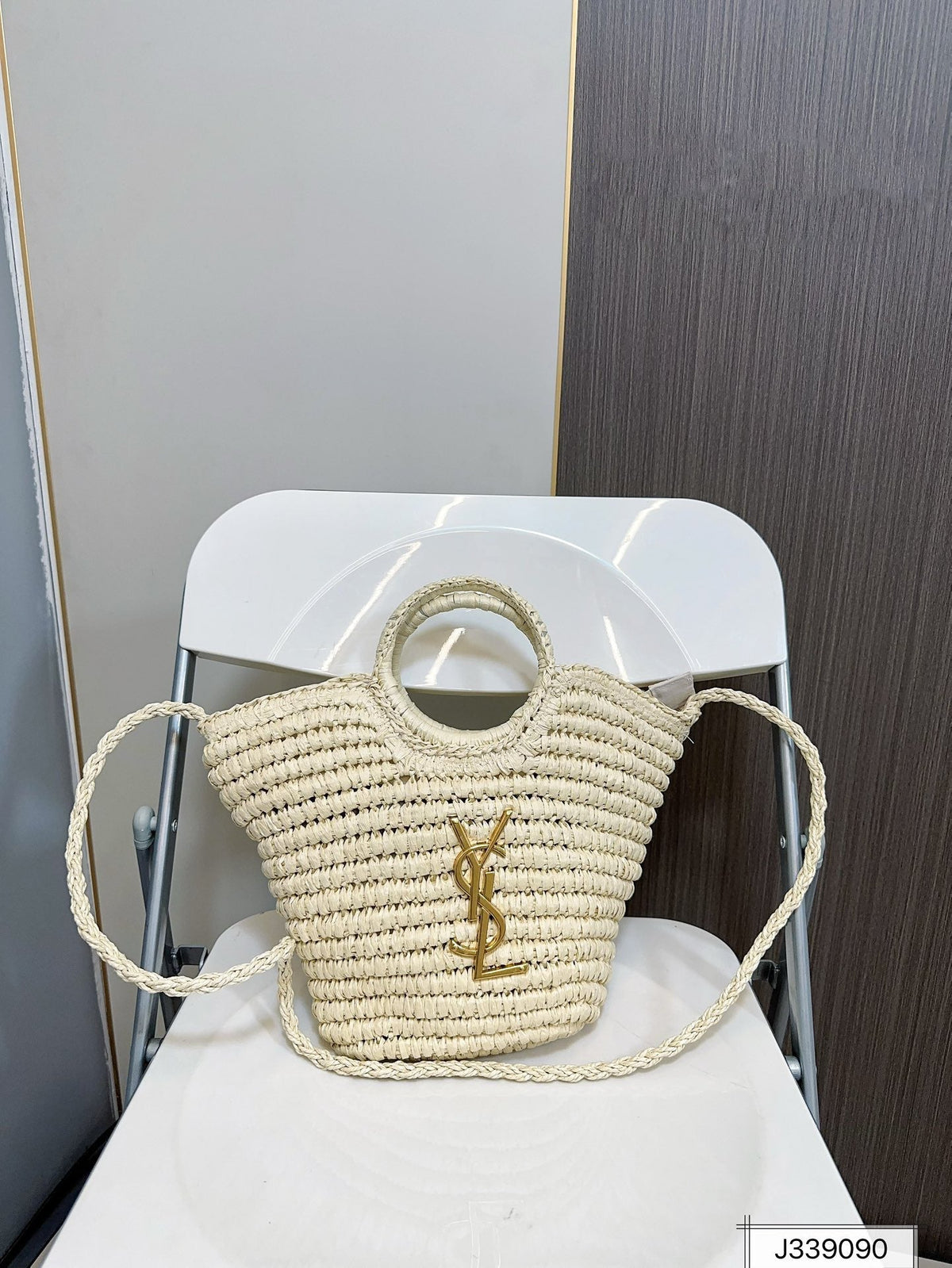 YSL SAINT LAURENT Raffia Woven Tote Bag For Summer Vacation Beach 30x20cm