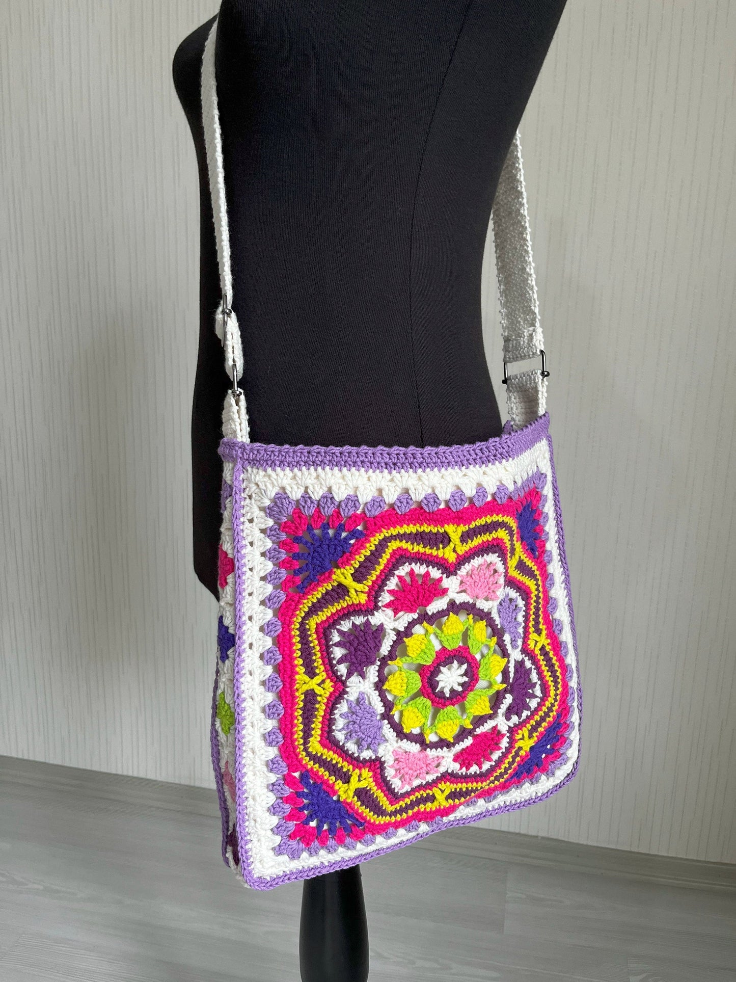 Crochet Patchwork Crossbody Bag: Handmade Boho Hippie Style