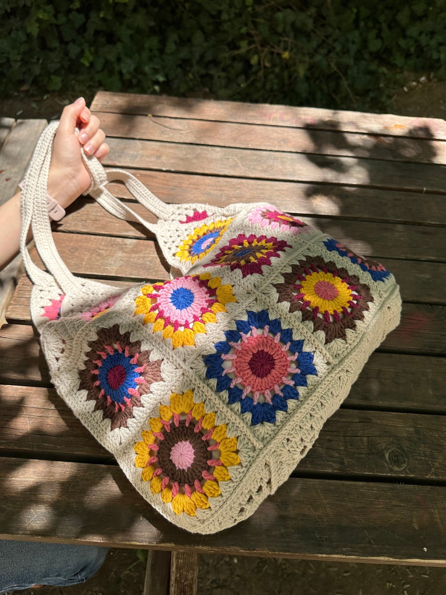 Crochet Granny Square Bag: Boho Patchwork Shoulder Bag, Handbags for Woman