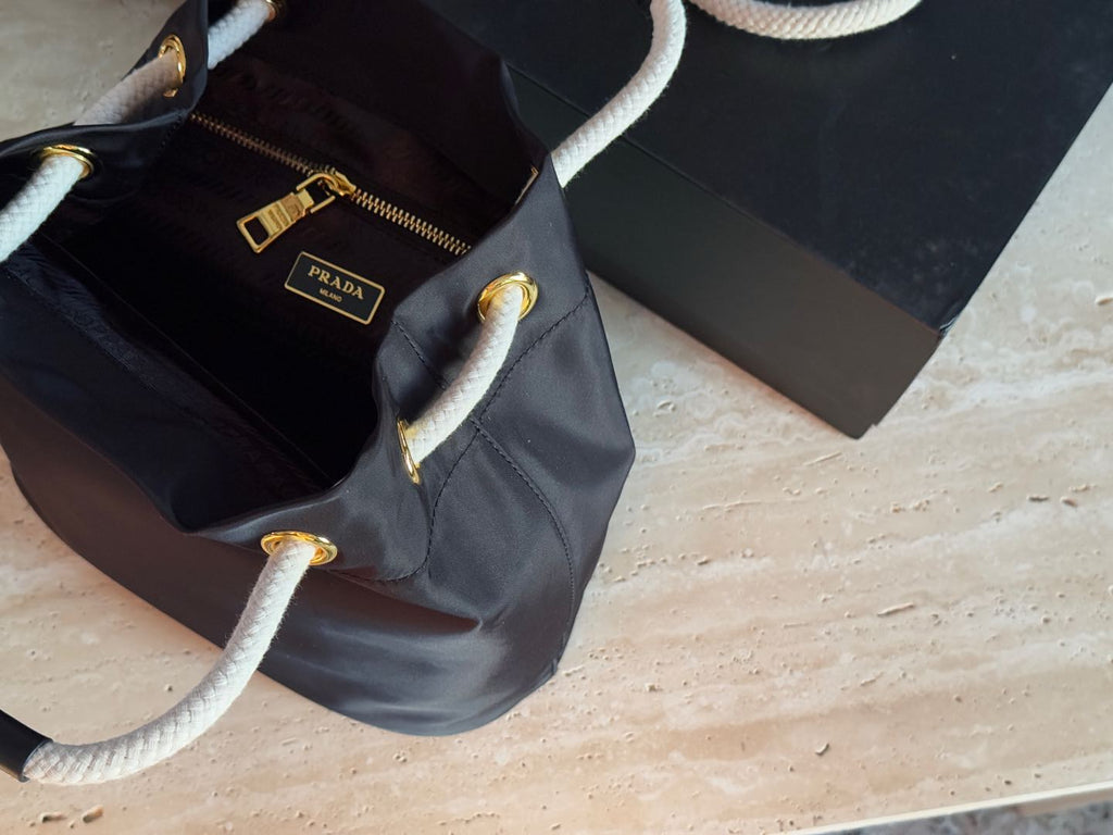 Prada Nylon Bucket Bag Black Handbag 26x25cm