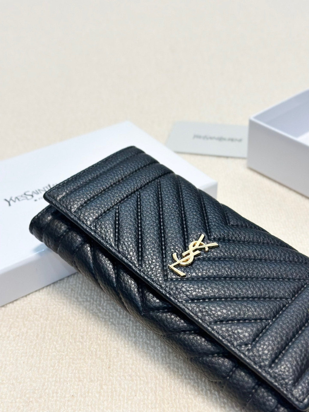 YSL Trend Ladies Wallet Leather Black 19x10cm