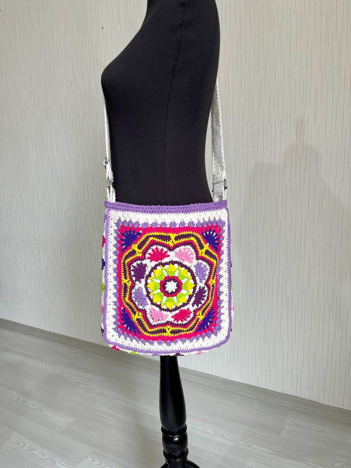 Crochet Patchwork Crossbody Bag: Handmade Boho Hippie Style