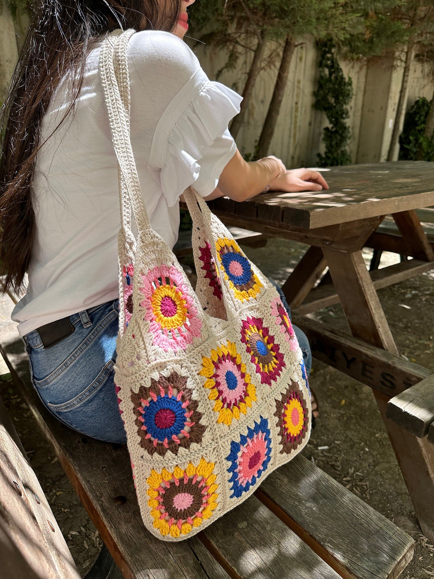 Crochet Granny Square Bag: Boho Patchwork Shoulder Bag, Handbags for Woman