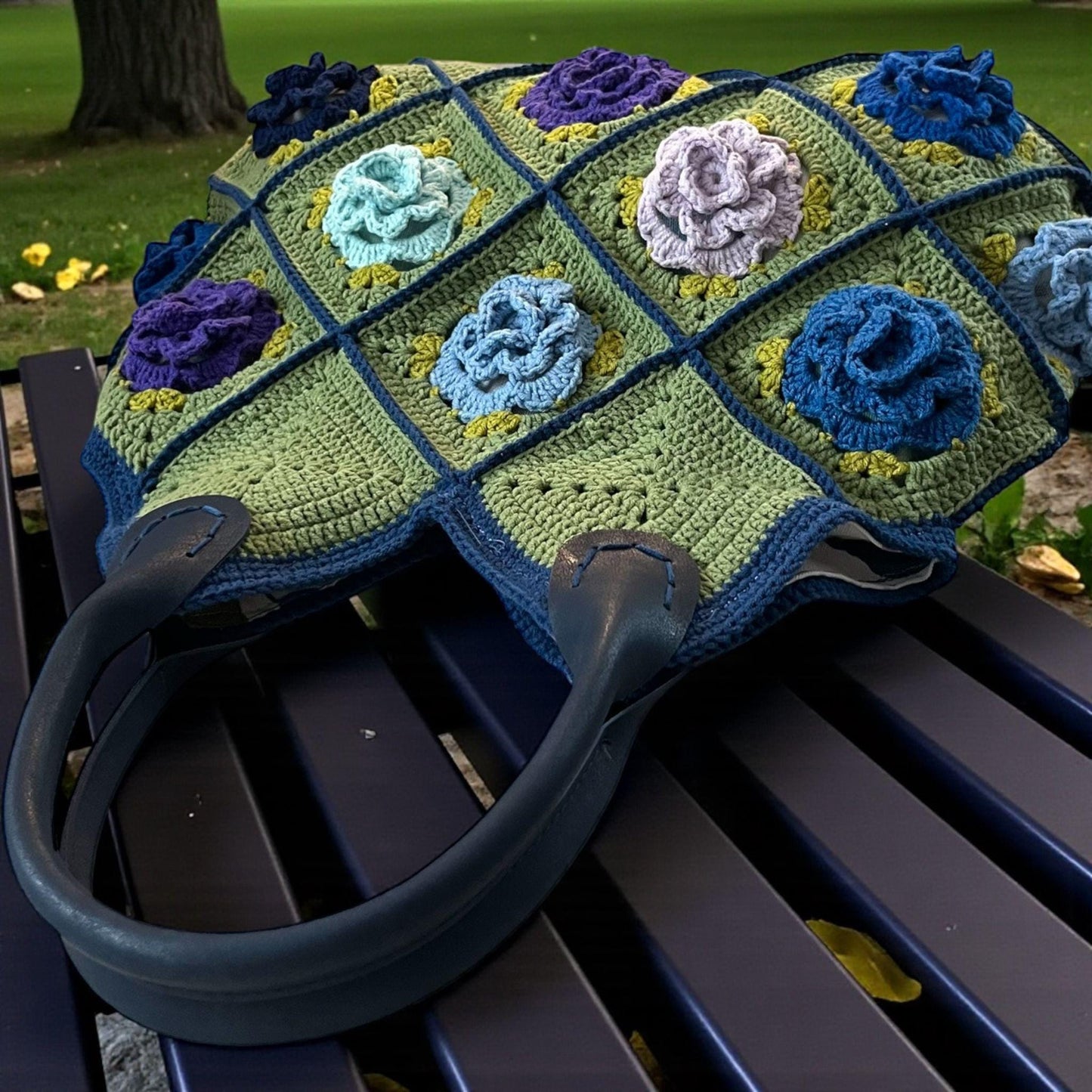 Handmade Crochet Granny Square Tote â€?3D Flower Pastel Boho Bag