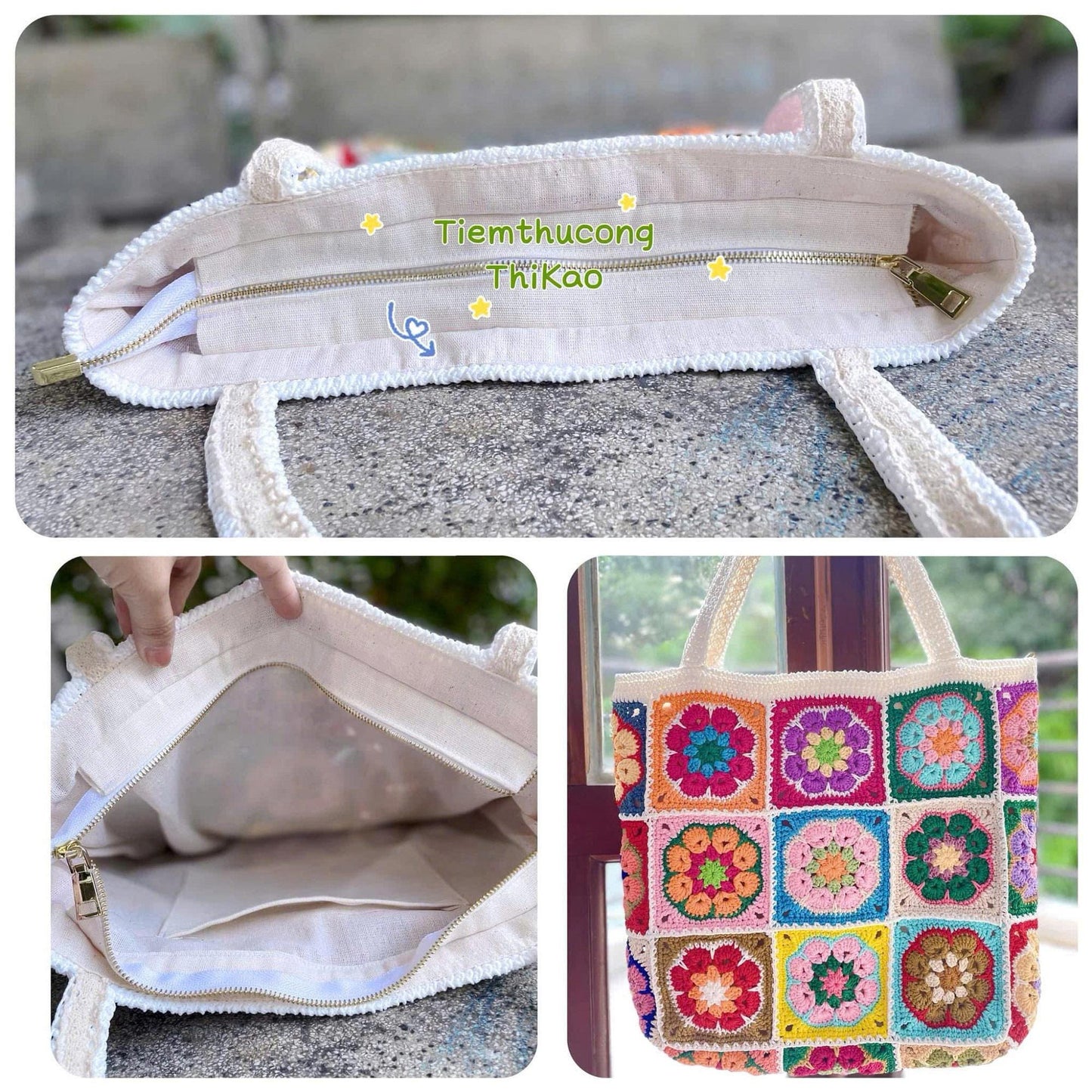 Granny square crochet bag, Africa flower summer bag, Big tote bag, handmade bag, Crochet shoulder bag,Birthday gift, valentine gifts