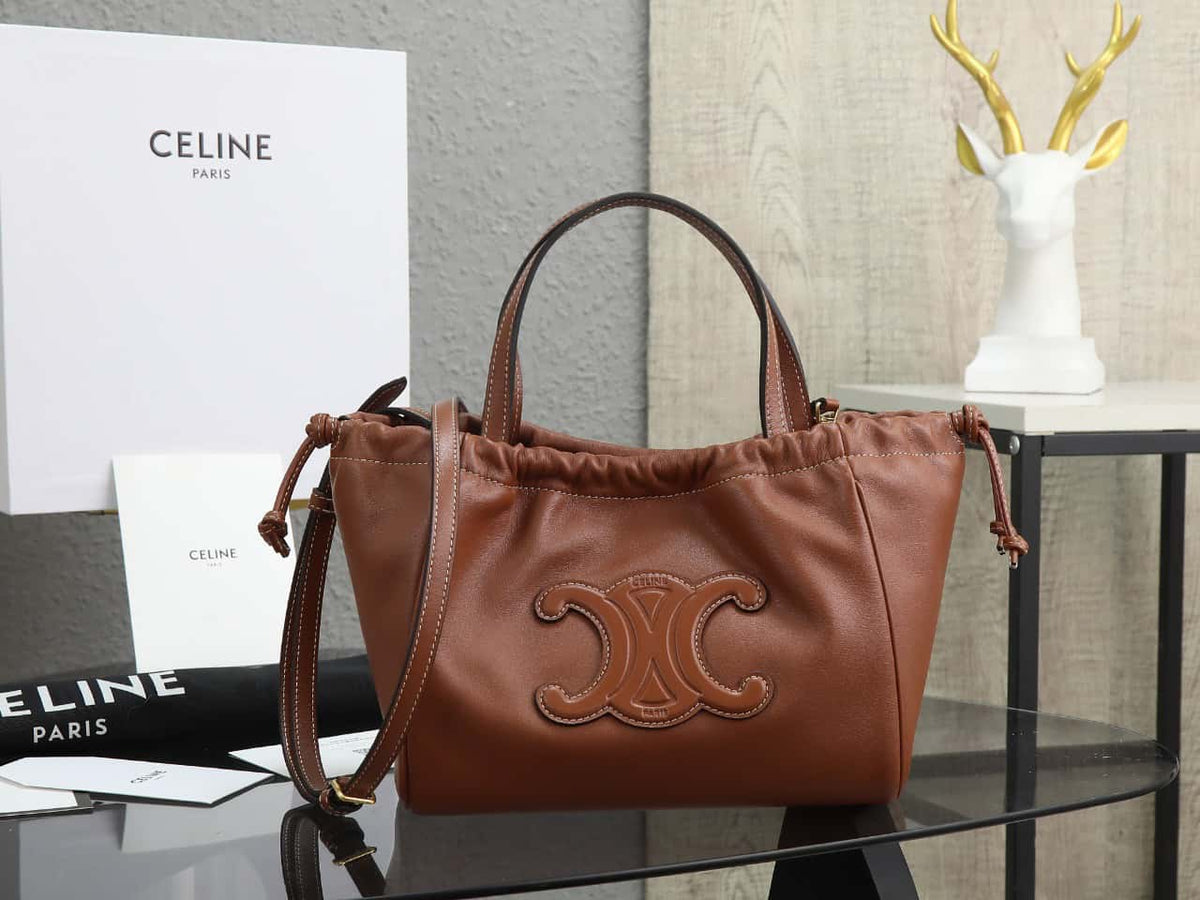 Celine cabas rawstring cuir triomphe in grained calfskin handbag