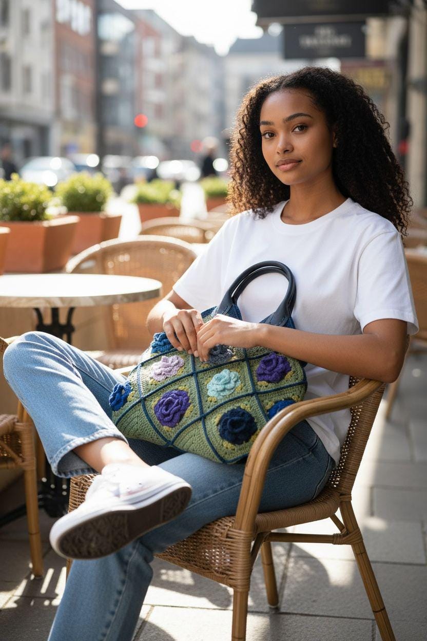 Handmade Crochet Granny Square Tote â€?3D Flower Pastel Boho Bag