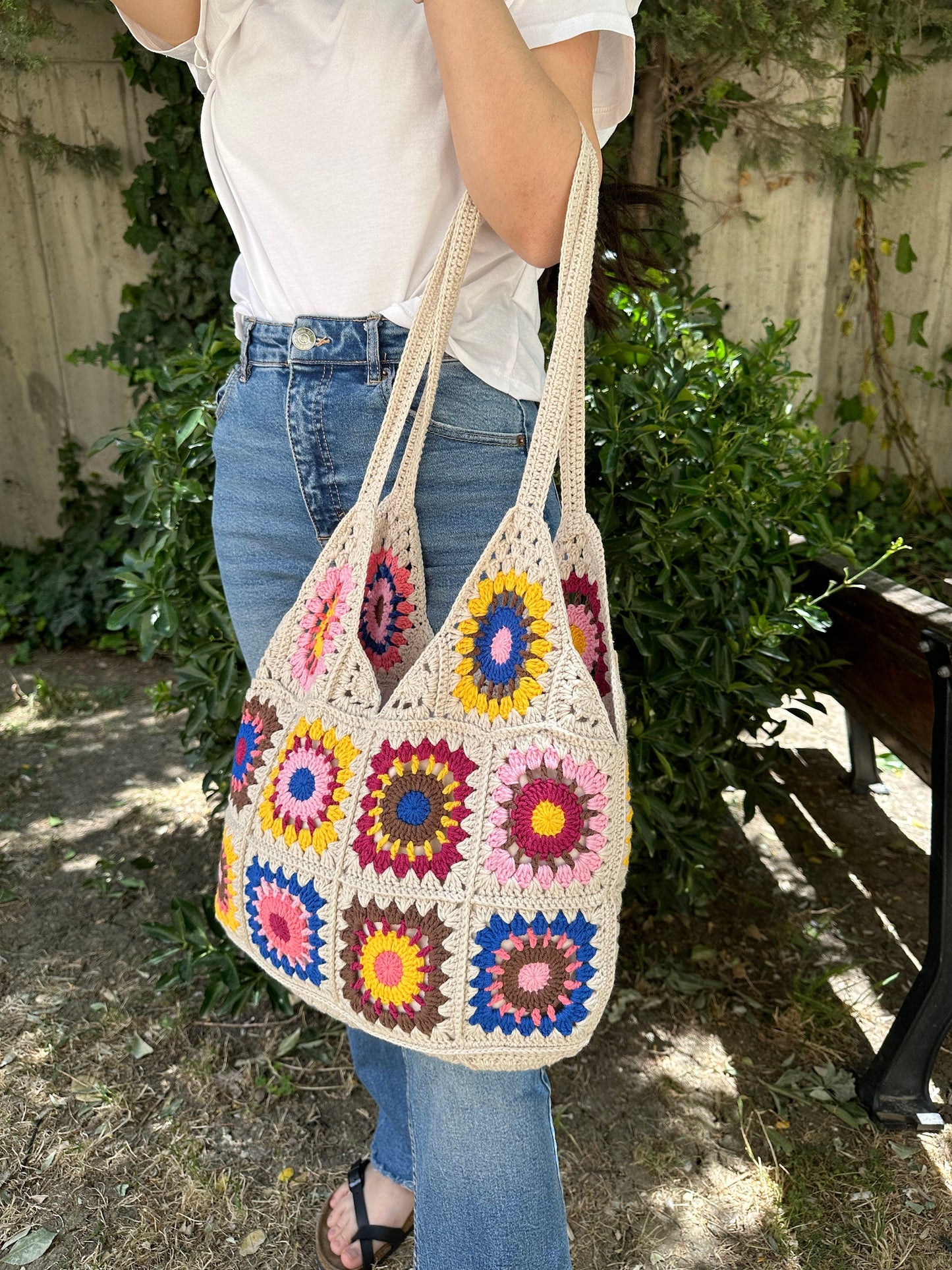 Crochet Granny Square Bag: Boho Patchwork Shoulder Bag, Handbags for Woman