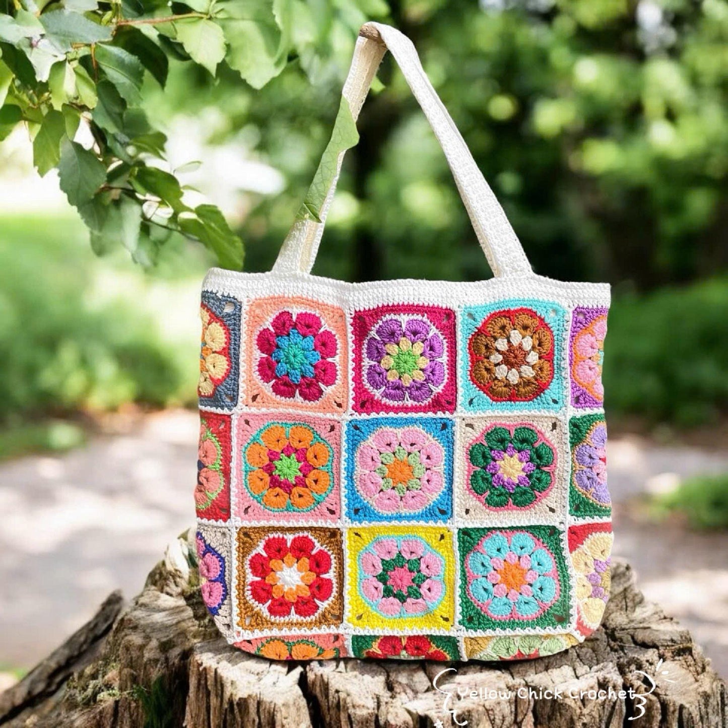 Granny square crochet bag, Africa flower summer bag, Big tote bag, handmade bag, Crochet shoulder bag,Birthday gift, valentine gifts