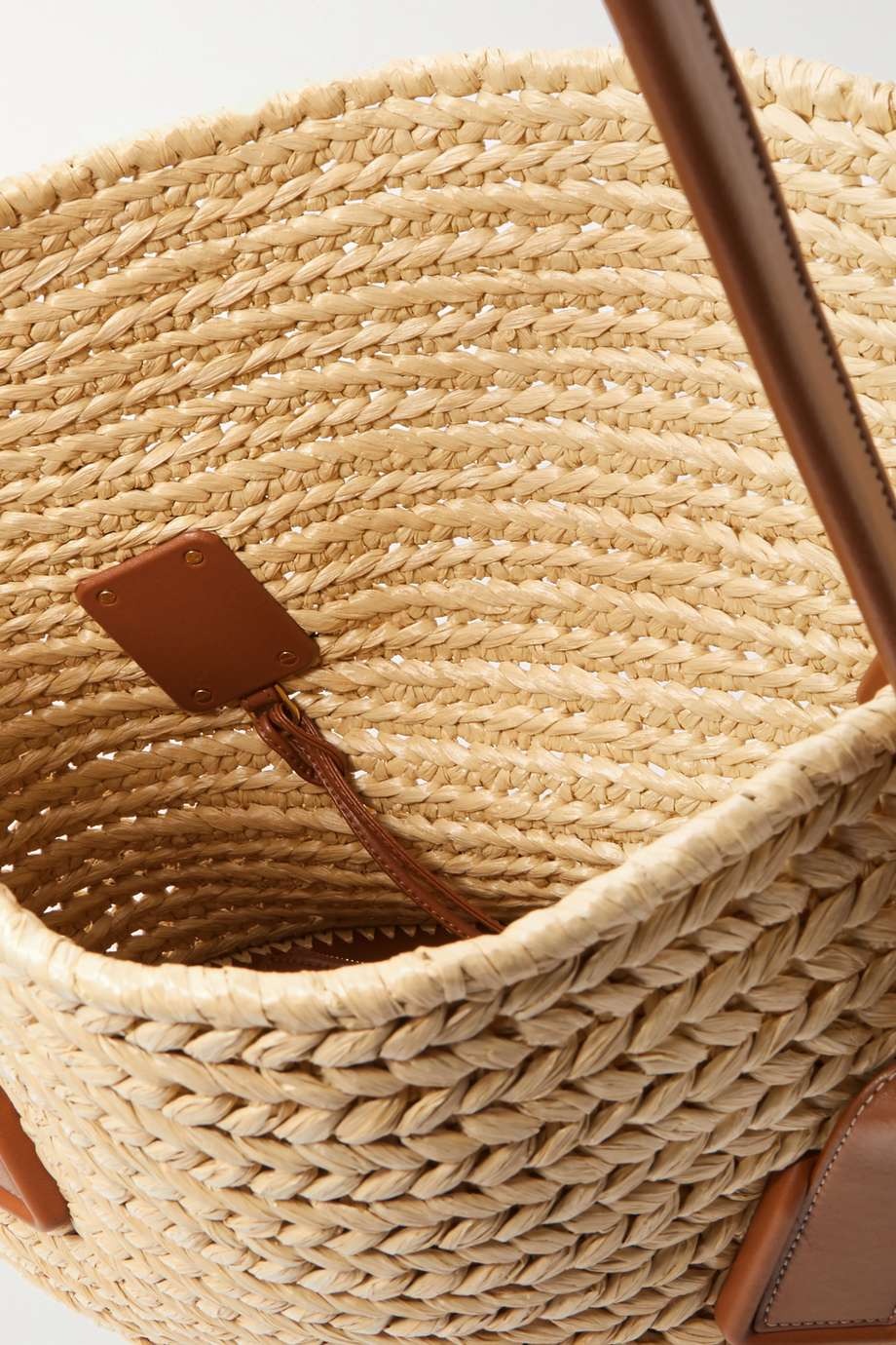BOTTEGA VENETA Medium leather-trimmed raffia tote