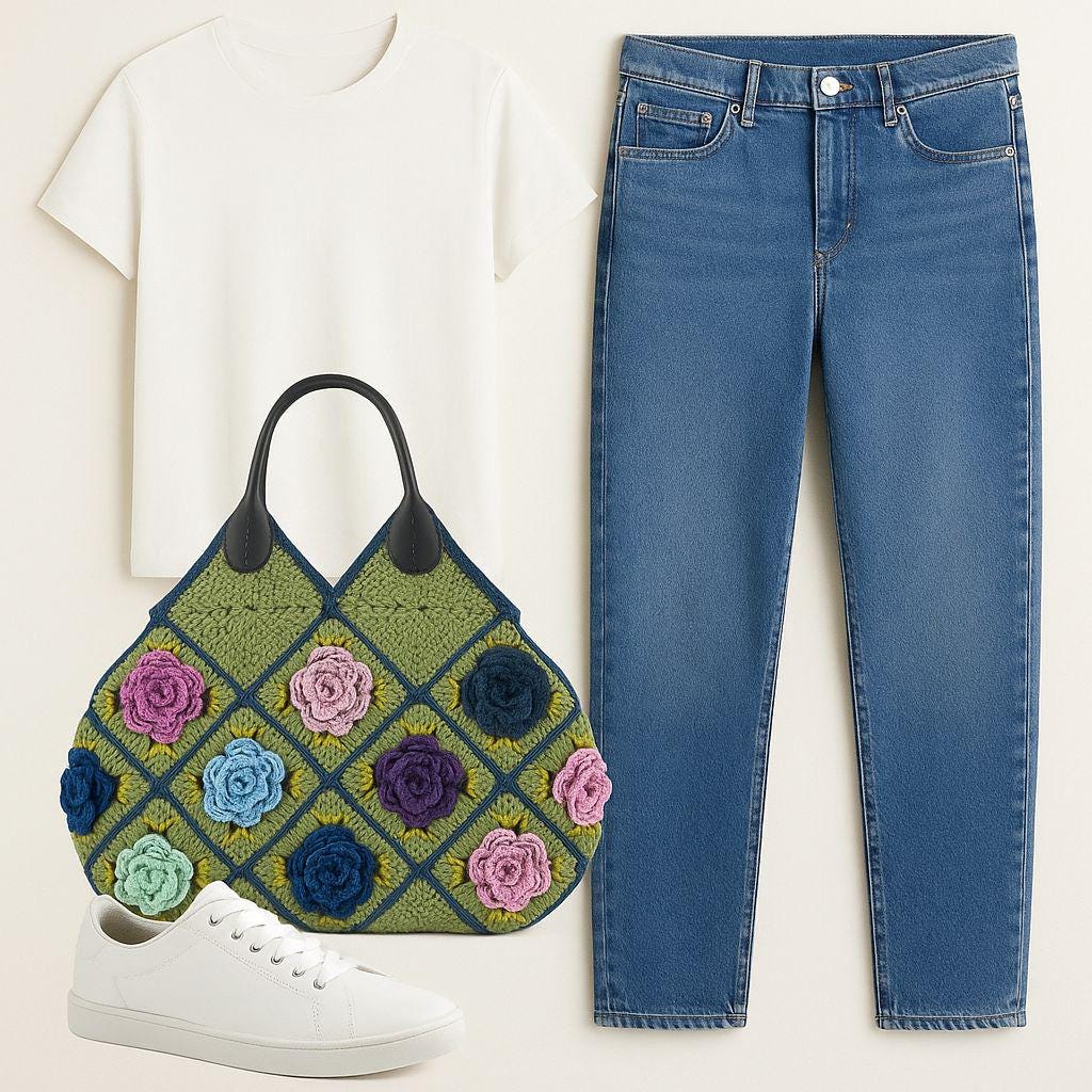Handmade Crochet Granny Square Tote â€?3D Flower Pastel Boho Bag