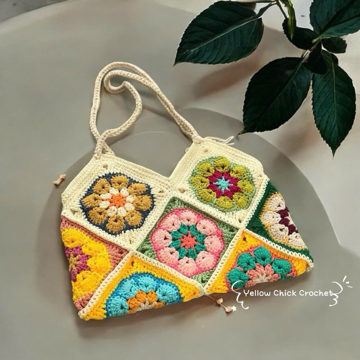 Granny square crochet bag, Africa flower summer bag, Big tote bag, handmade bag, Crochet shoulder bag,Birthday gift, valentine gifts
