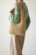 Crochet Raffia Tote in Natural, Summer Tote Bag, Straw Mesh Bag, Lightweight Tote, Crochet Shoulder Bag, One Handle Bag — The Daphne Tote