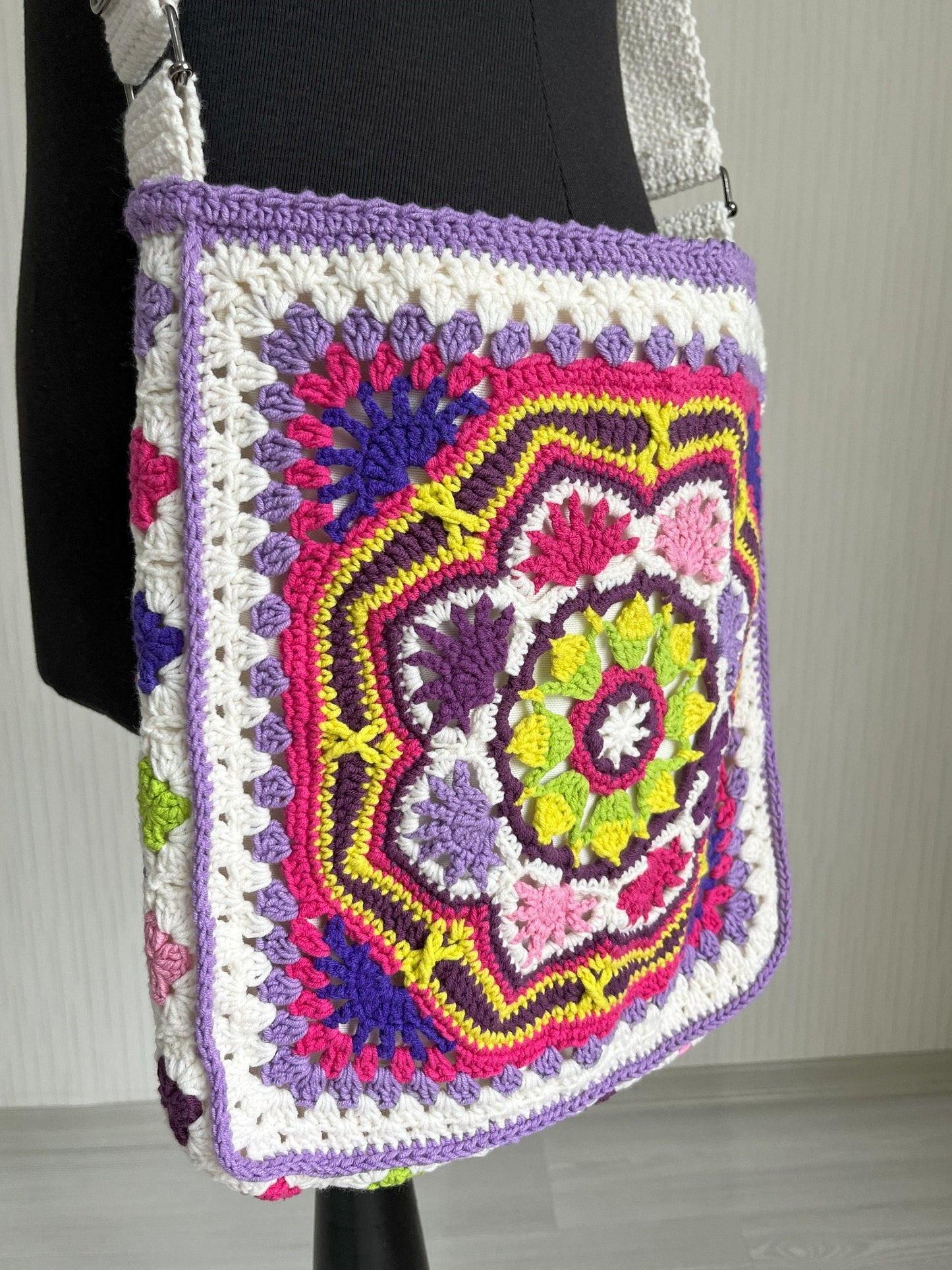 Crochet Patchwork Crossbody Bag: Handmade Boho Hippie Style