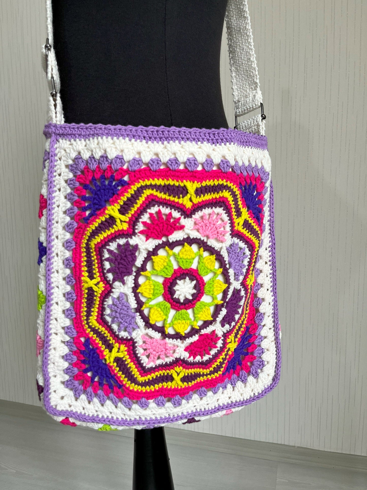 Crochet Patchwork Crossbody Bag: Handmade Boho Hippie Style