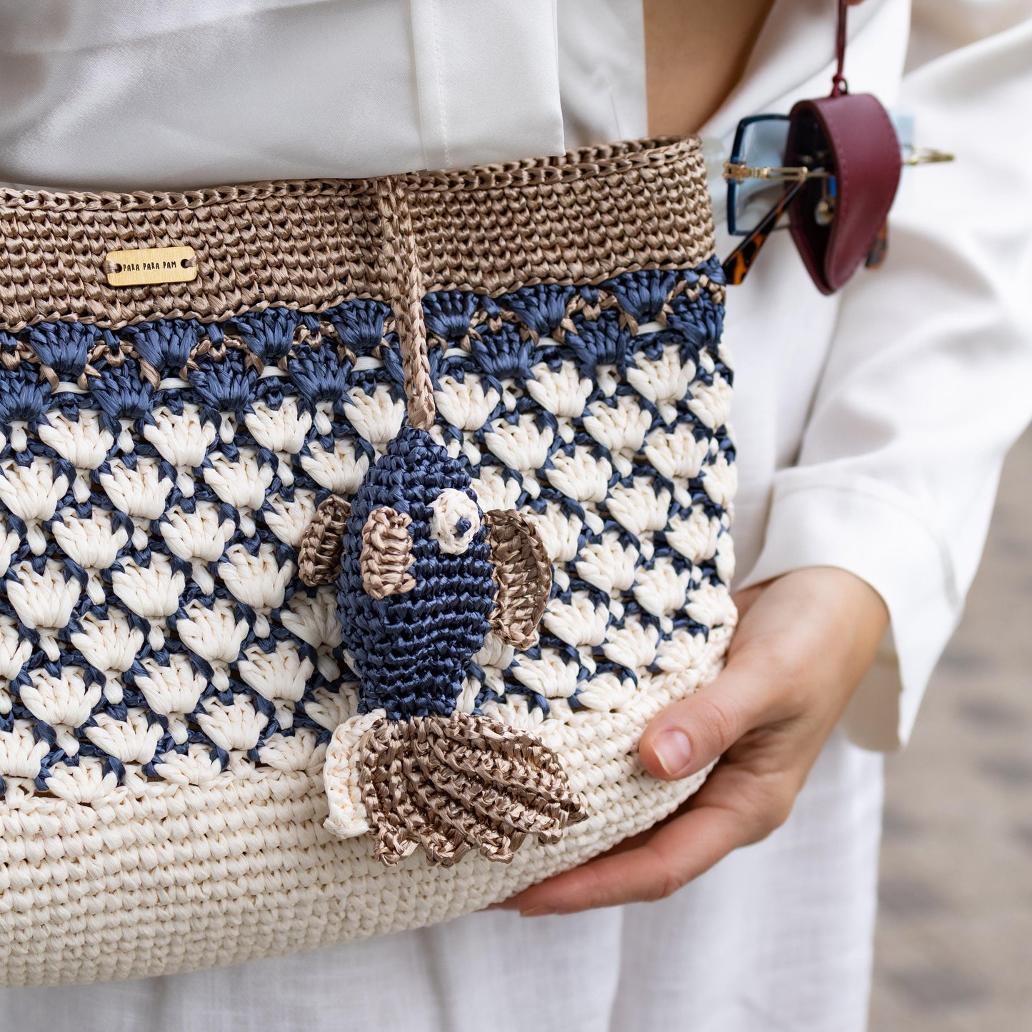 Handmade Raffia Crochet Purse  – Unique Summer Bag with Maritime elements
