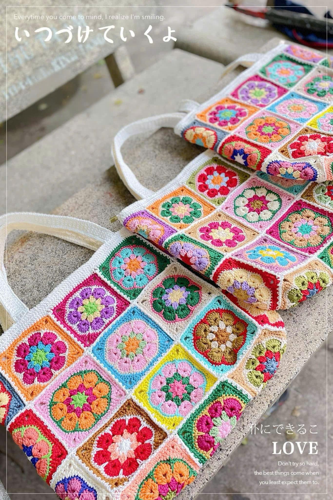 Granny square crochet bag, Africa flower summer bag, Big tote bag, handmade bag, Crochet shoulder bag,Birthday gift, valentine gifts