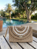 Crochet Sea Shell Clutch: Handmade Raffia Bag with Cotton Lining