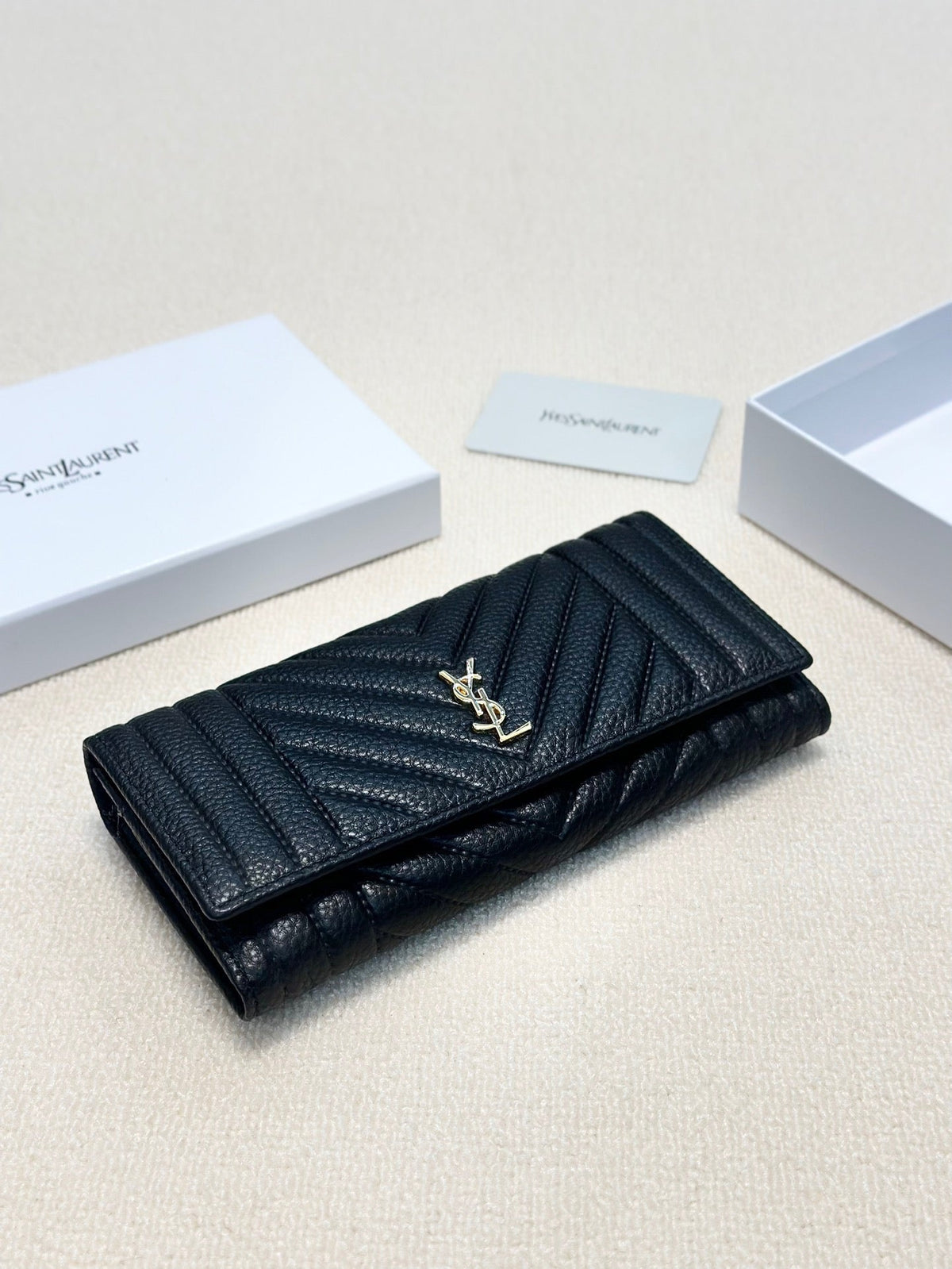 YSL Trend Ladies Wallet Leather Black 19x10cm