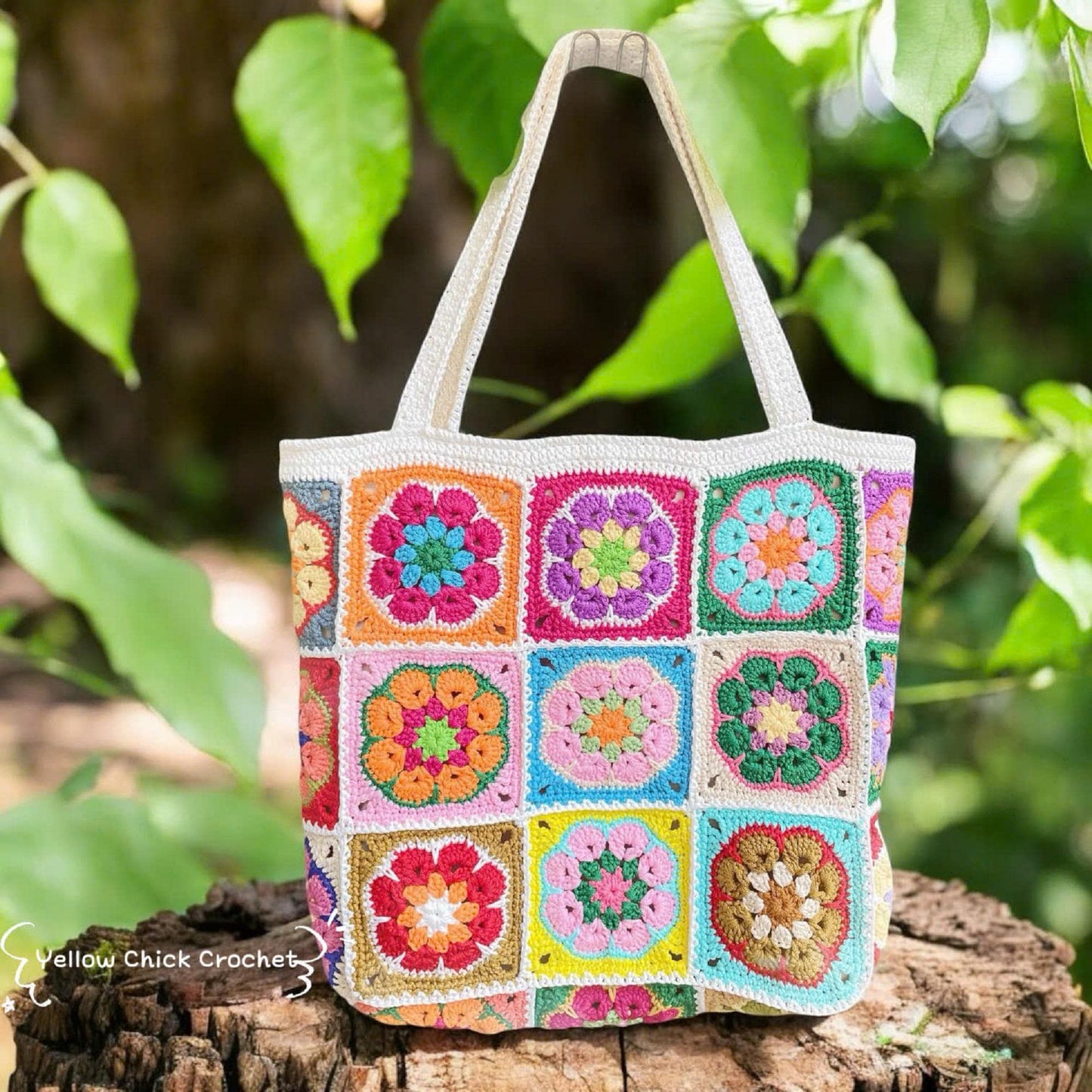 Granny square crochet bag, Africa flower summer bag, Big tote bag, handmade bag, Crochet shoulder bag,Birthday gift, valentine gifts