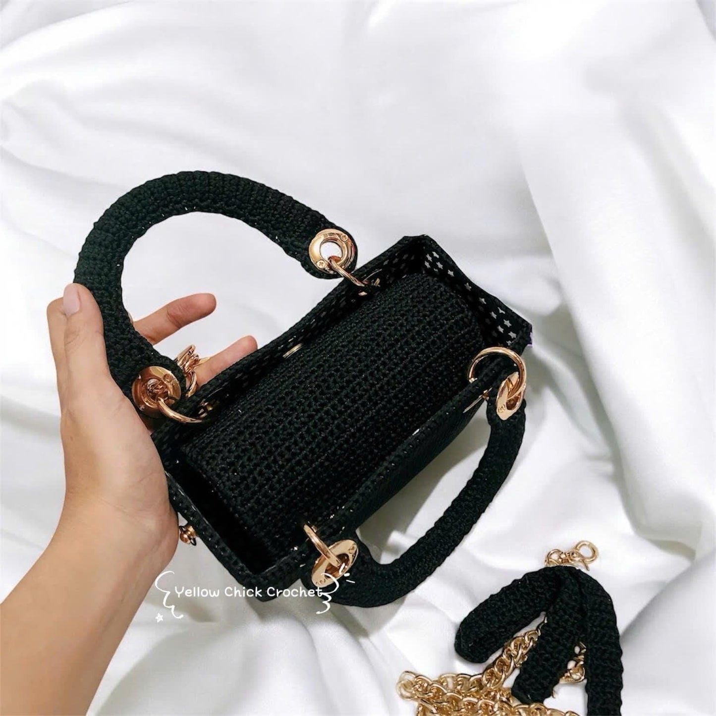 Rose Crochet Handbag, Black Box Bag with Red Rose, luxury bag, Rose bag, Mother's Day gift, elegent handmade bag