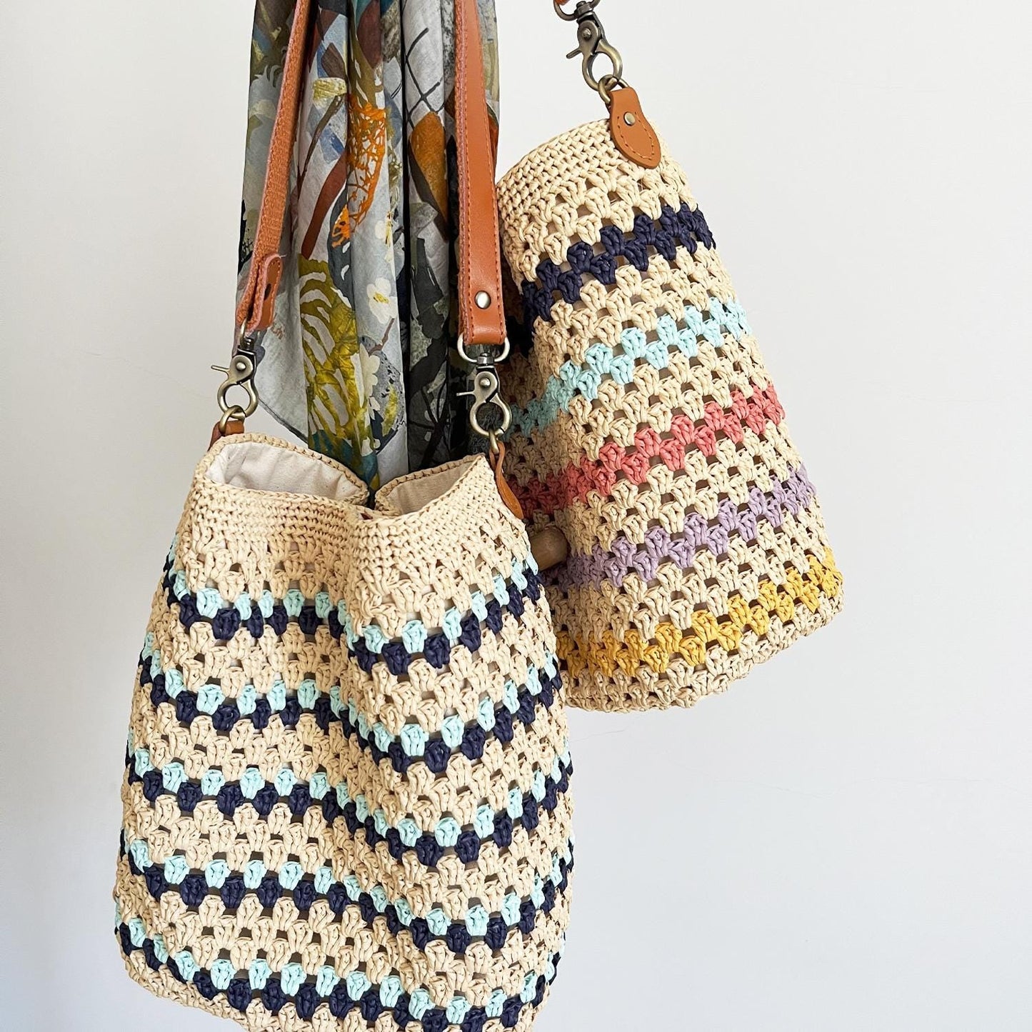 Ocean Stripe Crochet Bag, Handmade Shoulder Bag, Handbag Gift for Her