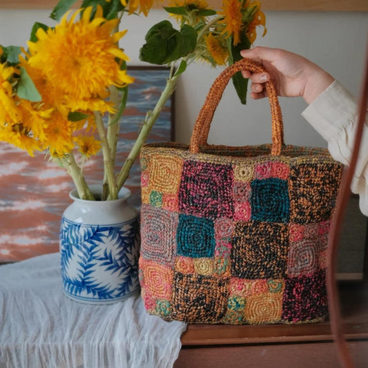 One-of-a-Kind Raffia Crochet Bag, Heavy-Duty Handwoven Tote with Magnetic Closure, Bohemian Summer Shoulder Bag, Gift for her
